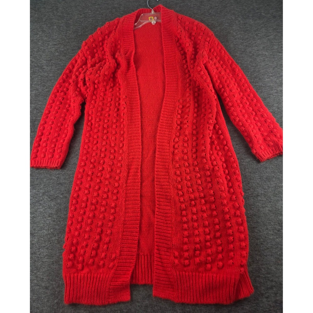 LEGO x Target Cardigan Women S Red Longline Open Front Bobble Knit Sweater